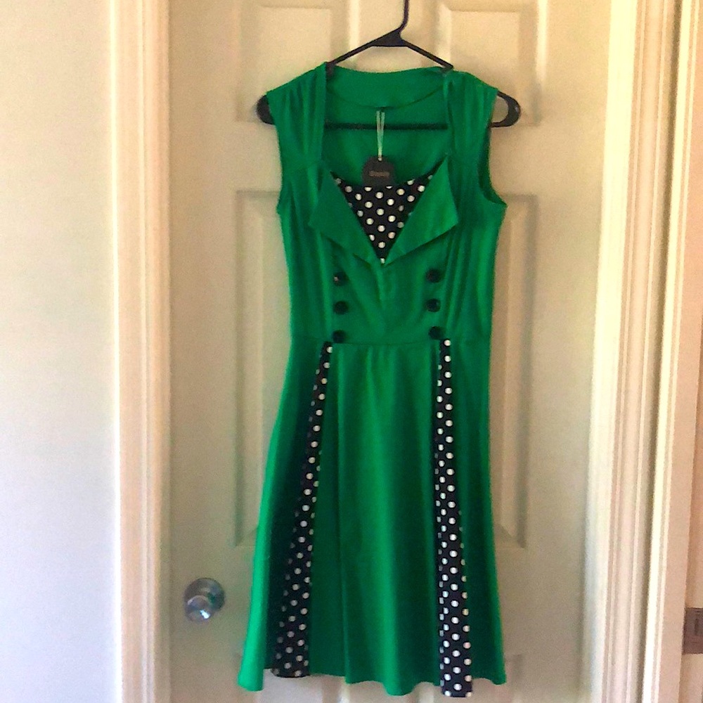 Sisjuly A-line dress size small, never worn. Polka dot panels & beautiful green!